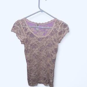 Lace Beige Short Sleeve Top